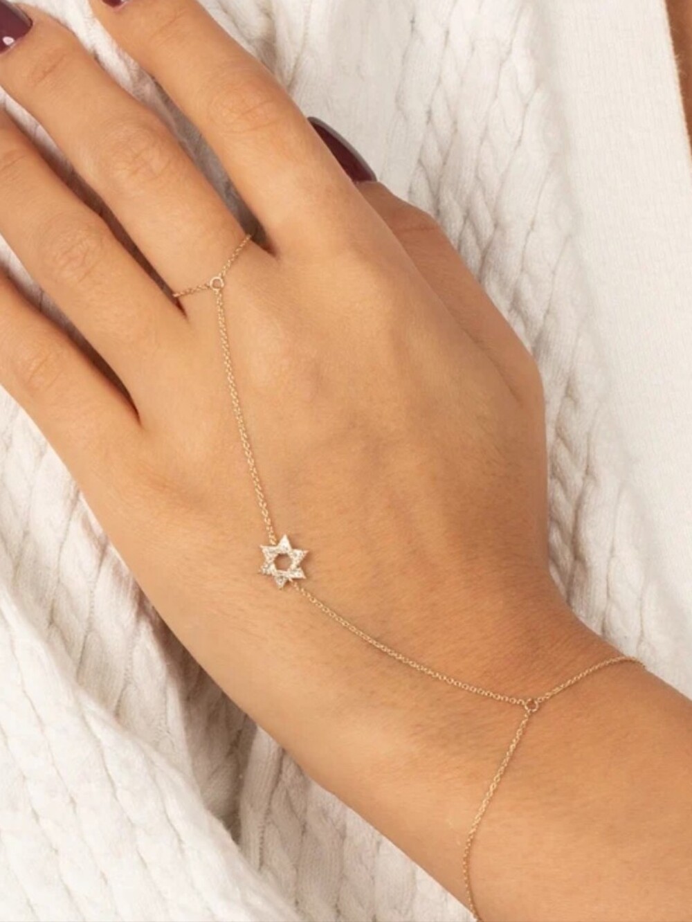 Adina Eden Diamond Star of David Hand Chain 14K